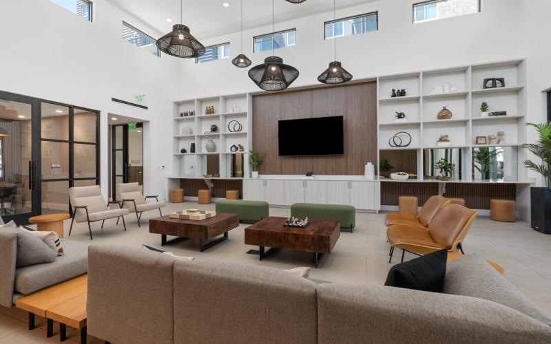 a living room with a fireplace